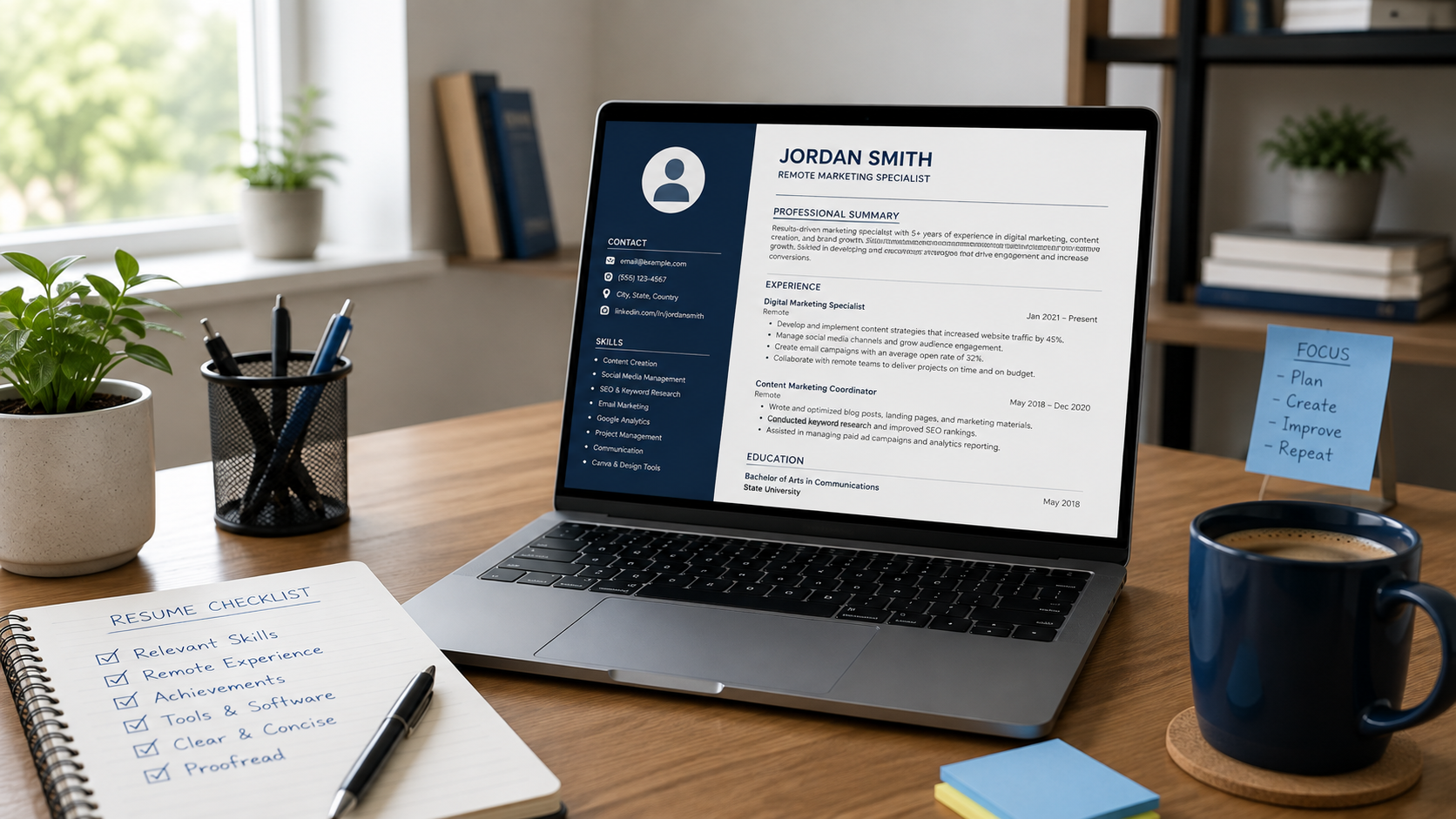 Professional preparing a remote-friendly resume