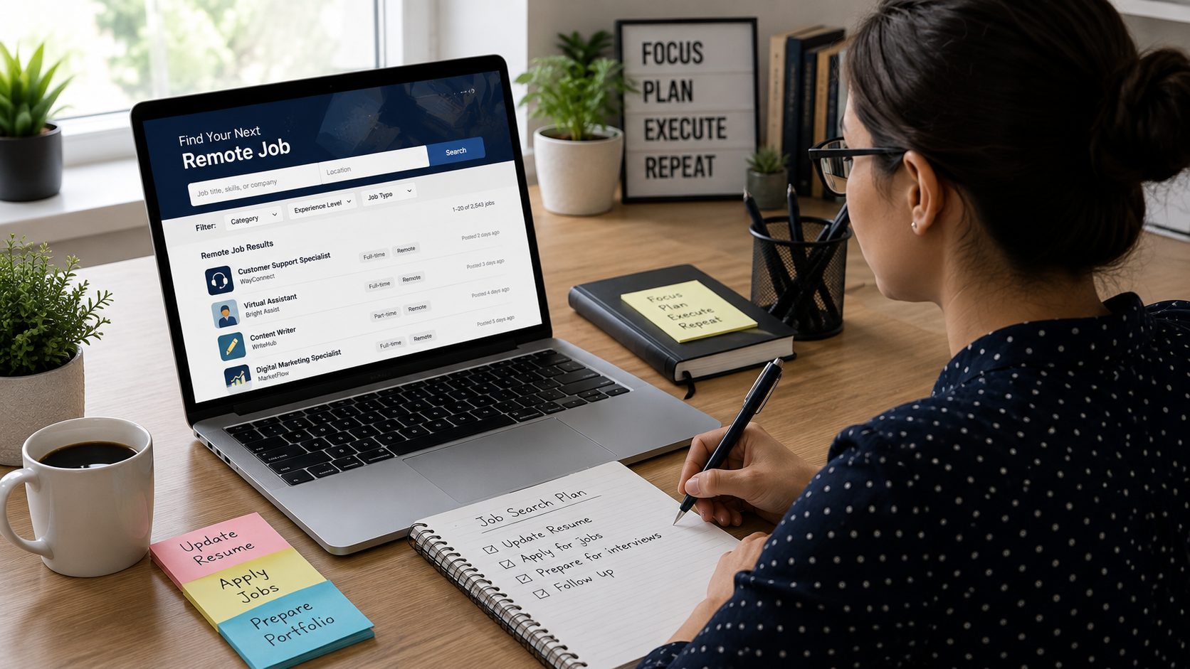 Professional completing an online remote job application