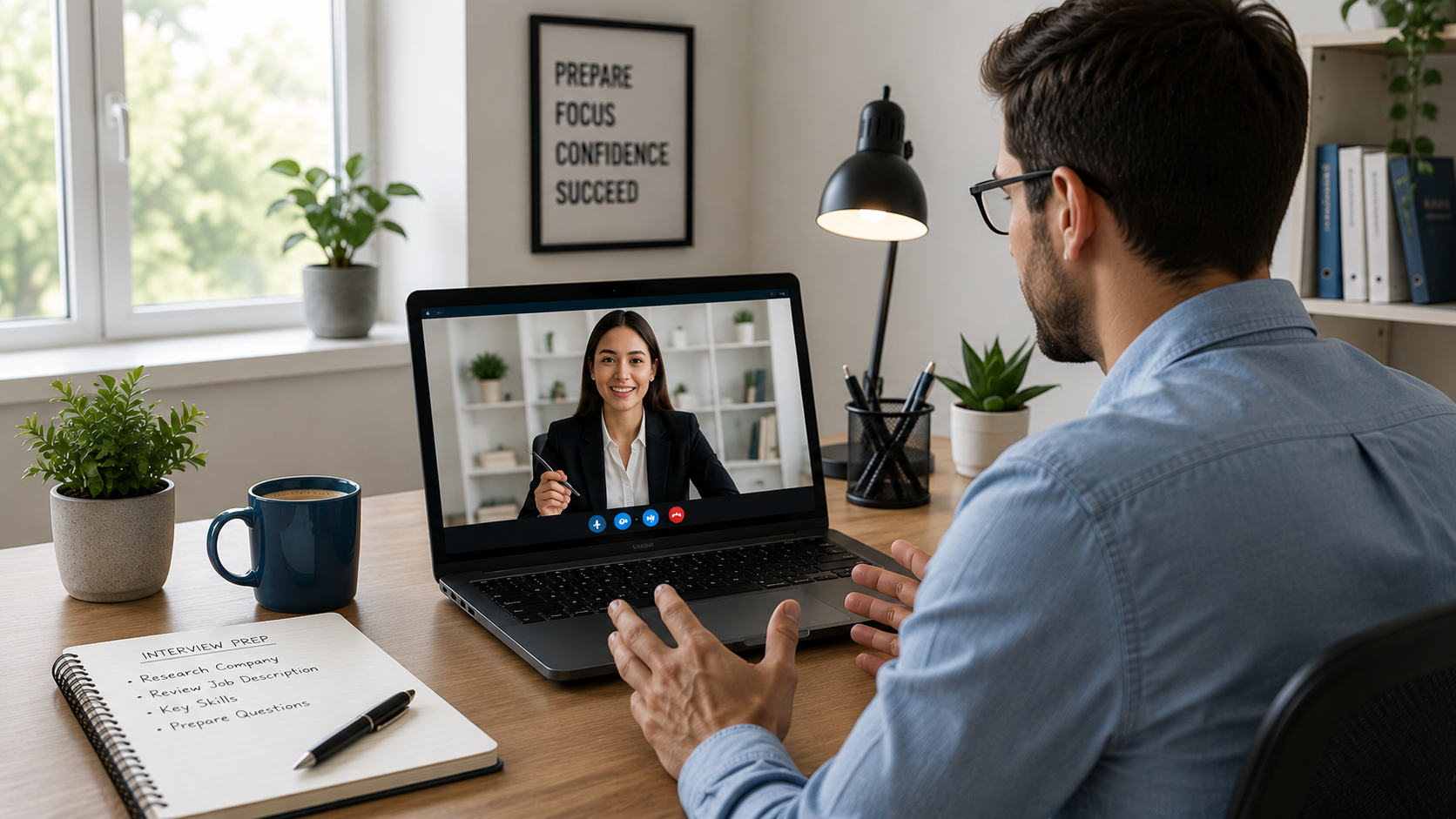 Candidate attending a professional remote video interview